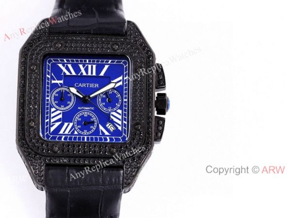 Cartier Santos Black Diamond White Dial 45mm Watch VK Chronograph Cartier Santos Black Diamond White Dial 45mm Watch VK Chronograph