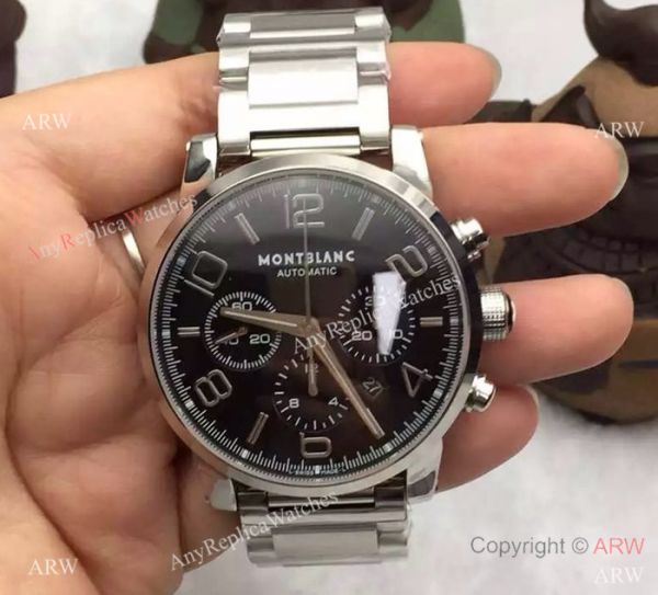Swiss Grade Replica Montblanc Timewalker Chronograph Watch SS Black Dial Swiss Grade Replica Montblanc Timewalker Chronograph Watch SS Black Dial
