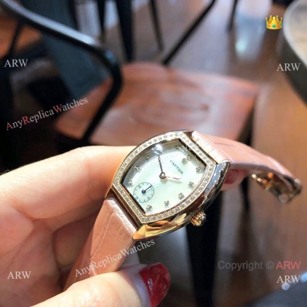 Low Price Cartier Rose Gold Gray Leather Band Ladies Watch 26mm Low Price Cartier Rose Gold Gray Leather Band Ladies Watch 26mm