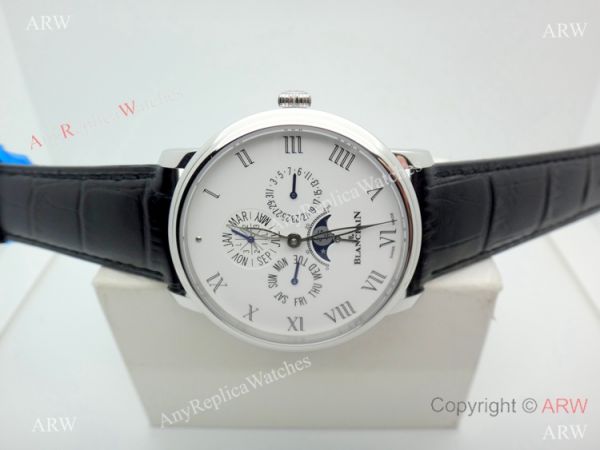 Copy Blancpain Moonphase and Perpetual Calendar Watch White Dial Black Leather Band Copy Blancpain Moonphase and Perpetual Calendar Watch White Dial Black Leather Band
