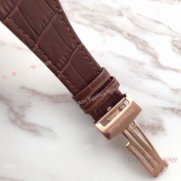 Audemars Piguet Royal Oak Perpetual Calendar Replica Watch Rose Gold Brown Leather Strap Audemars Piguet Royal Oak Perpetual Calendar Replica Watch Rose Gold Brown Leather Strap