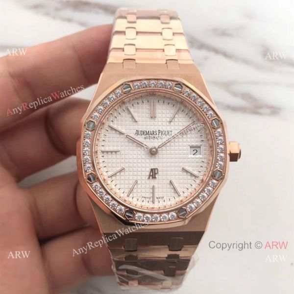 JH Copy Audemars Piguet Royal Oak Automatic Extra Thin Watch Rose Gold Diamond Bezel JH Copy Audemars Piguet Royal Oak Automatic Extra Thin Watch Rose Gold Diamond Bezel