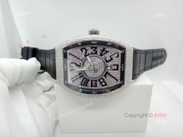2019 Replica Franck Muller Vanguard Iced Out Full Diamond Watch Silver Case 2019 Replica Franck Muller Vanguard Iced Out Full Diamond Watch Silver Case