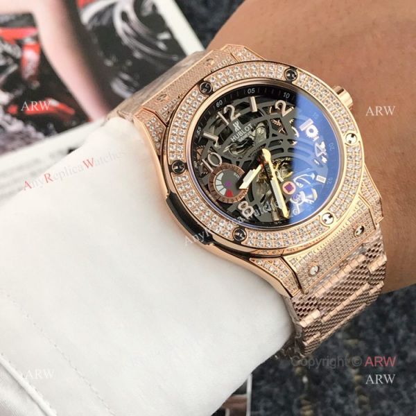 New replica Hublot Classic Fusion Rose Gold Diamond Watch Black Face New replica Hublot Classic Fusion Rose Gold Diamond Watch Black Face
