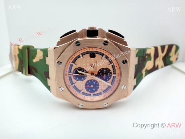 44mm Audemars Piguet Royal Oak Offshore Replica Watch Rose Gold Camouflage Strap 44mm Audemars Piguet Royal Oak Offshore Replica Watch Rose Gold Camouflage Strap
