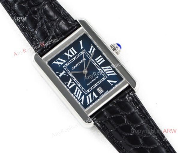 (ER) Grade 1A SwissTank Solo Cartier Watch Copy SS Black Roman Face (ER) Grade 1A SwissTank Solo Cartier Watch Copy SS Black Roman Face