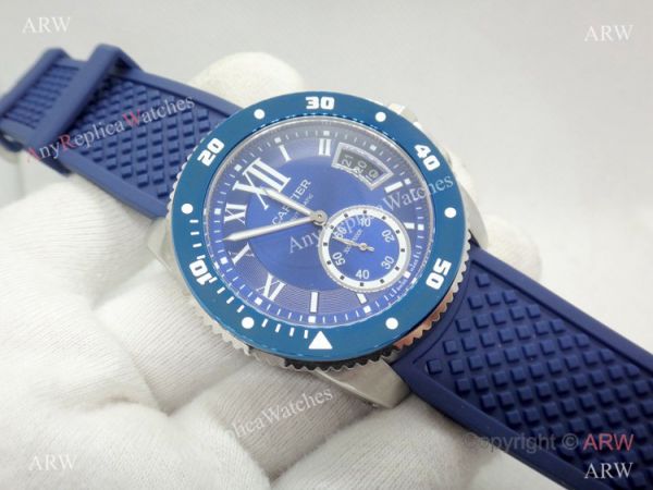 Copy Cartier Calibre De Diver SS Blue Rubber Strap Watch Low Price Copy Cartier Calibre De Diver SS Blue Rubber Strap Watch Low Price