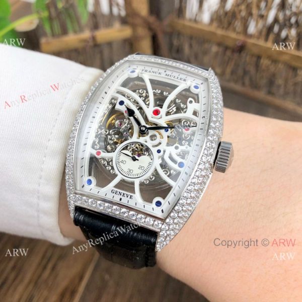Knockoff Franck Muller Cintree Curvex Skeleton Watches SS Diamond Brown Leather Strap Knockoff Franck Muller Cintree Curvex Skeleton Watches SS Diamond Brown Leather Strap
