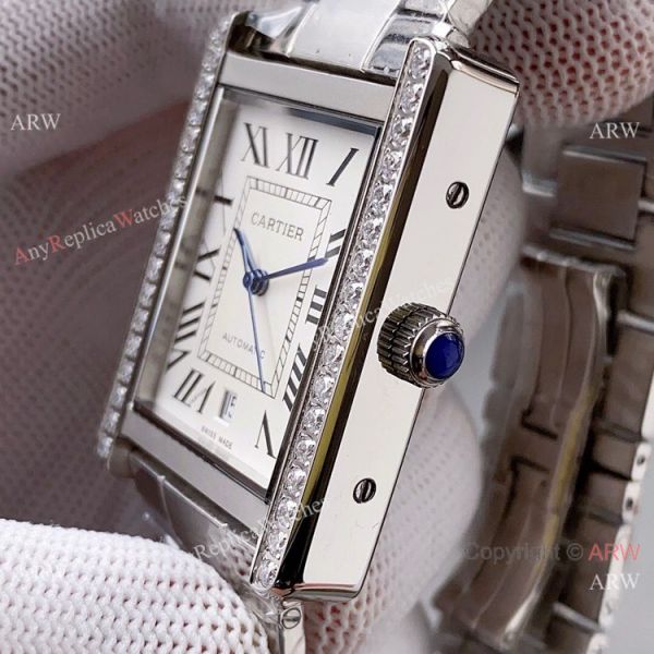 High Quality Replica Rose Gold Cartier Tank Automatic Watch With Diamond Bezel High Quality Replica Rose Gold Cartier Tank Automatic Watch With Diamond Bezel