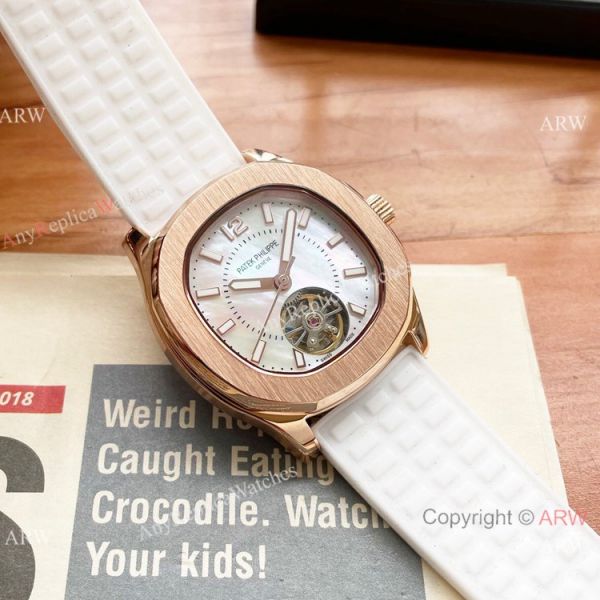 Clone Patek Philippe Lady Tourbillon Diamond Bezel Purple Rubber Strap 35mm Clone Patek Philippe Lady Tourbillon Diamond Bezel Purple Rubber Strap 35mm